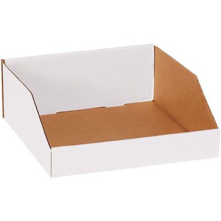 BOX PACKAGING Corrugated Storage Bin, 200#/Ect-32-B Corrugated, 12 in W, White BSBNMT12124